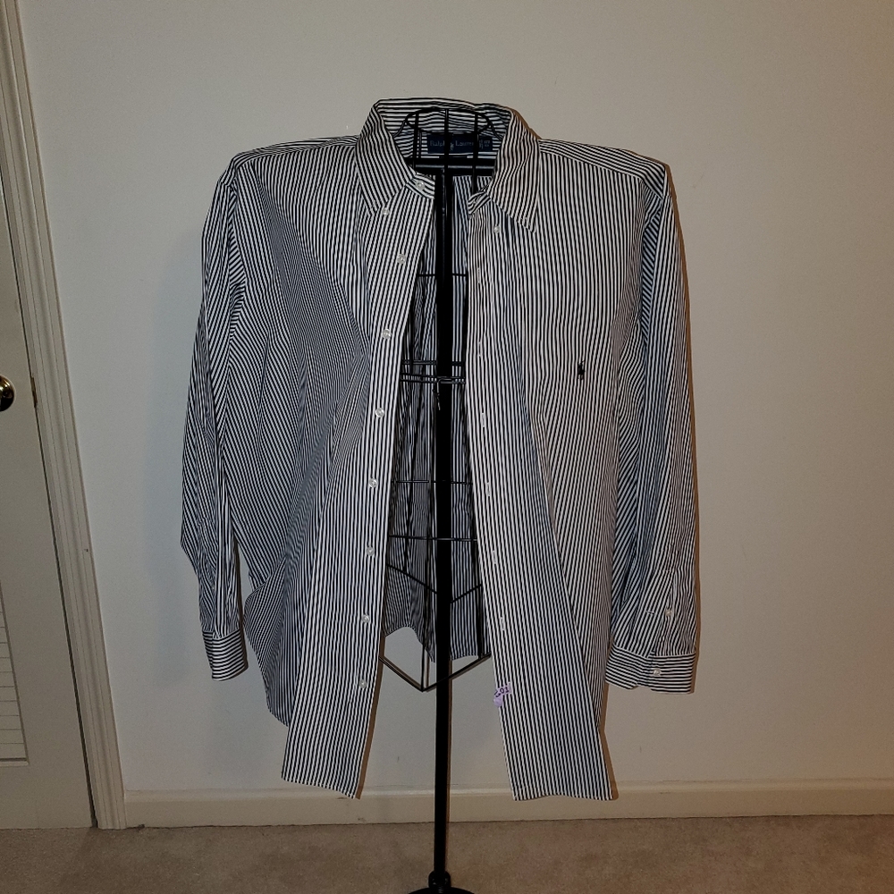 Long sleeve Ralph Lauren botton down, navy and white striped, 3X Big
